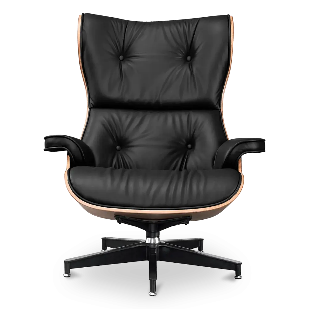 Cavel Lounge Chair Zwart Leer | Walnoot Schalen
