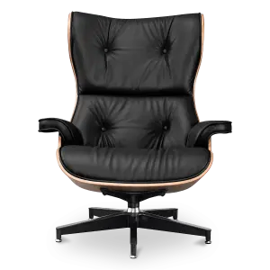 Cavel Lounge Chair Zwart Leer | Walnoot Schalen