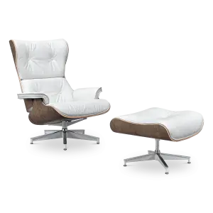 Cavel Lounge Chair Wit Leer | Walnoot Schalen