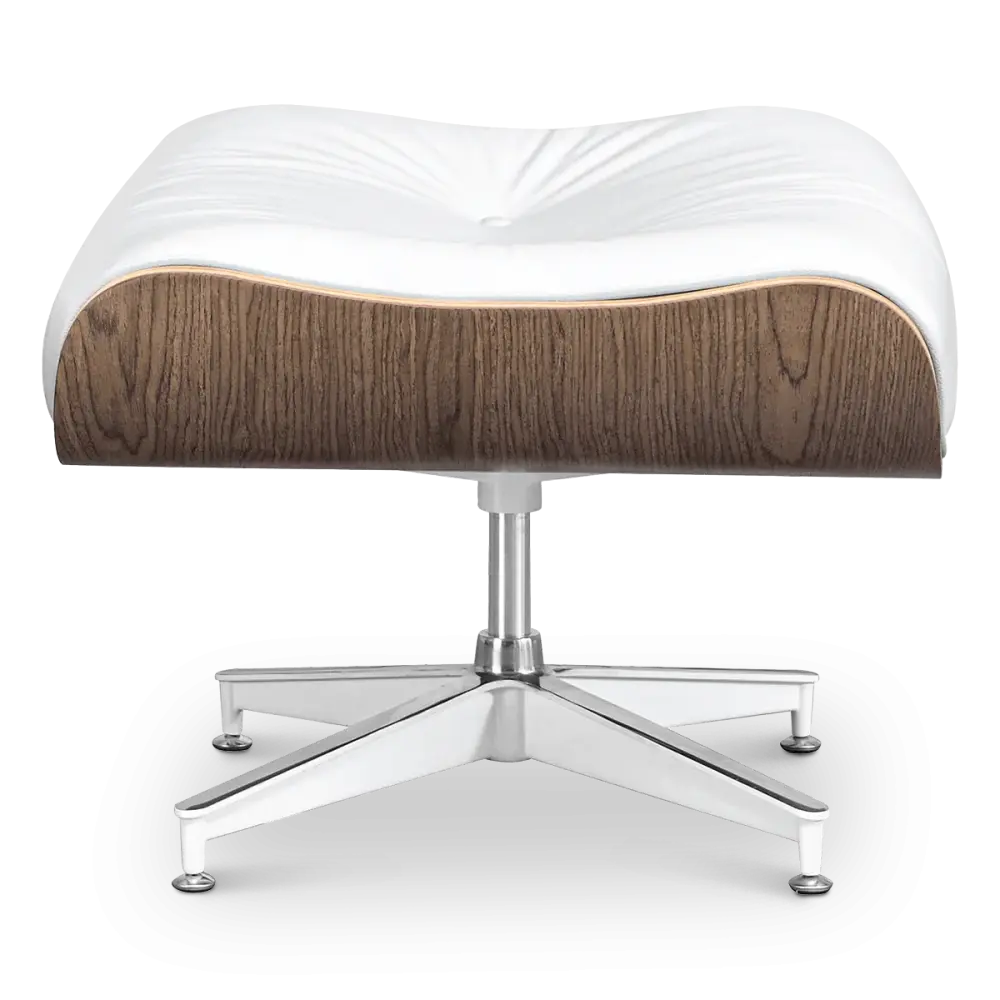 Cavel Lounge Chair Ottoman / Hocker Wit Leer | Walnoot Schaal