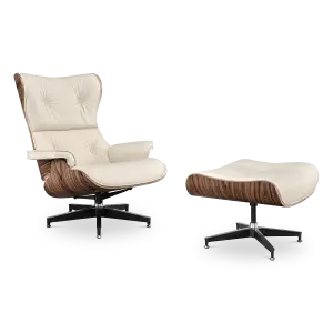 Cavel Lounge Chair Offwhite Leer | Naturel Palissander Schalen