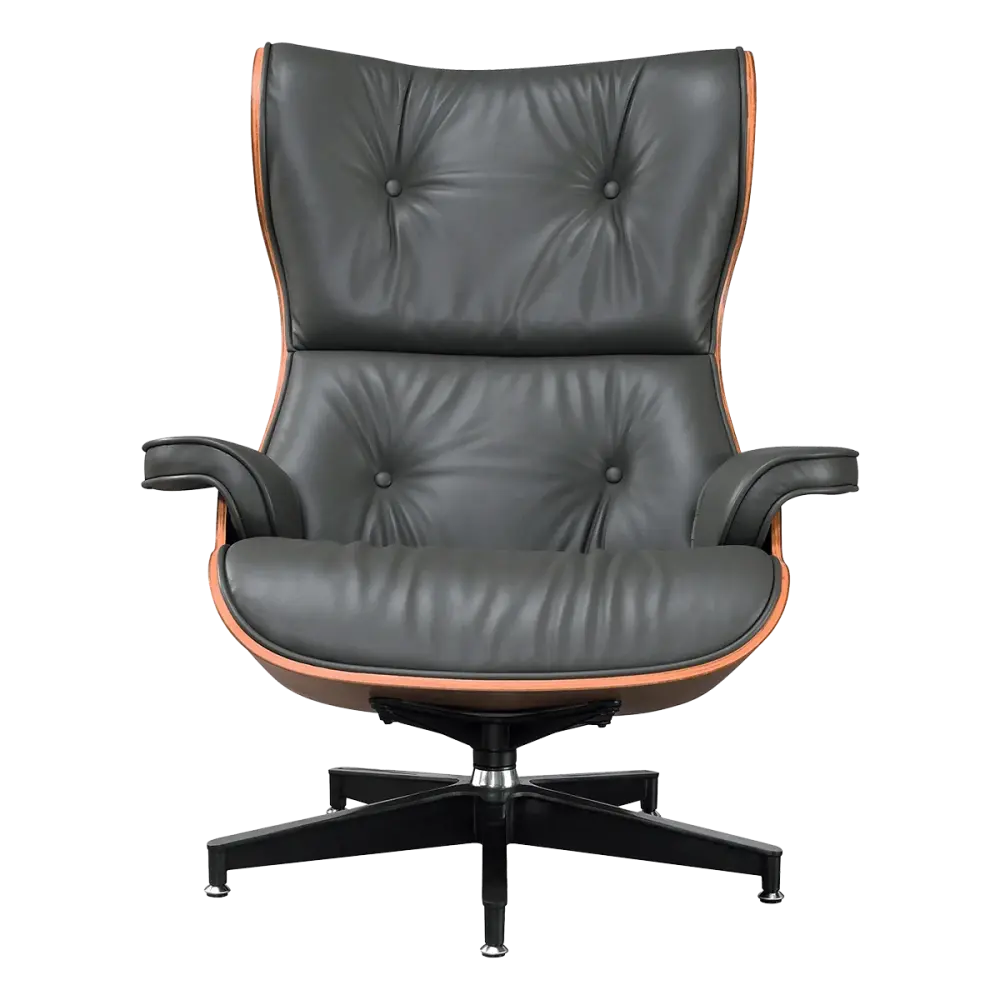 Cavel Lounge Chair Grijs Leer | Walnoot Schalen Cavel Lounge Chair Grijs Leer | Walnoot Schalen