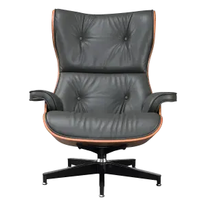 Cavel Lounge Chair Grijs Leer | Walnoot Schalen