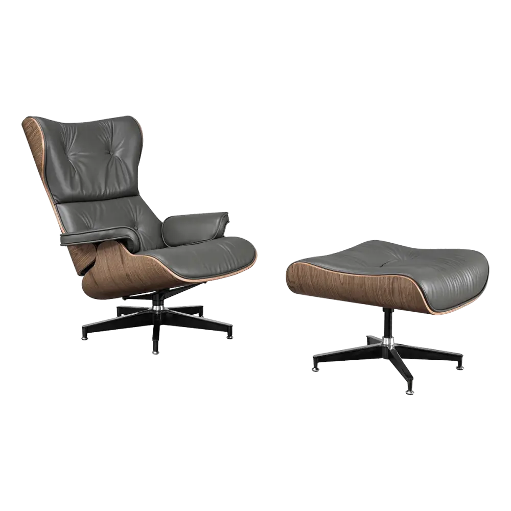 Cavel Lounge Chair Grijs Leer | Walnoot Schalen Cavel Lounge Chair Grijs Leer | Walnoot Schalen