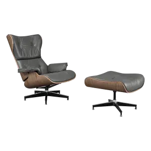 Cavel Lounge Chair Grijs Leer | Walnoot Schalen