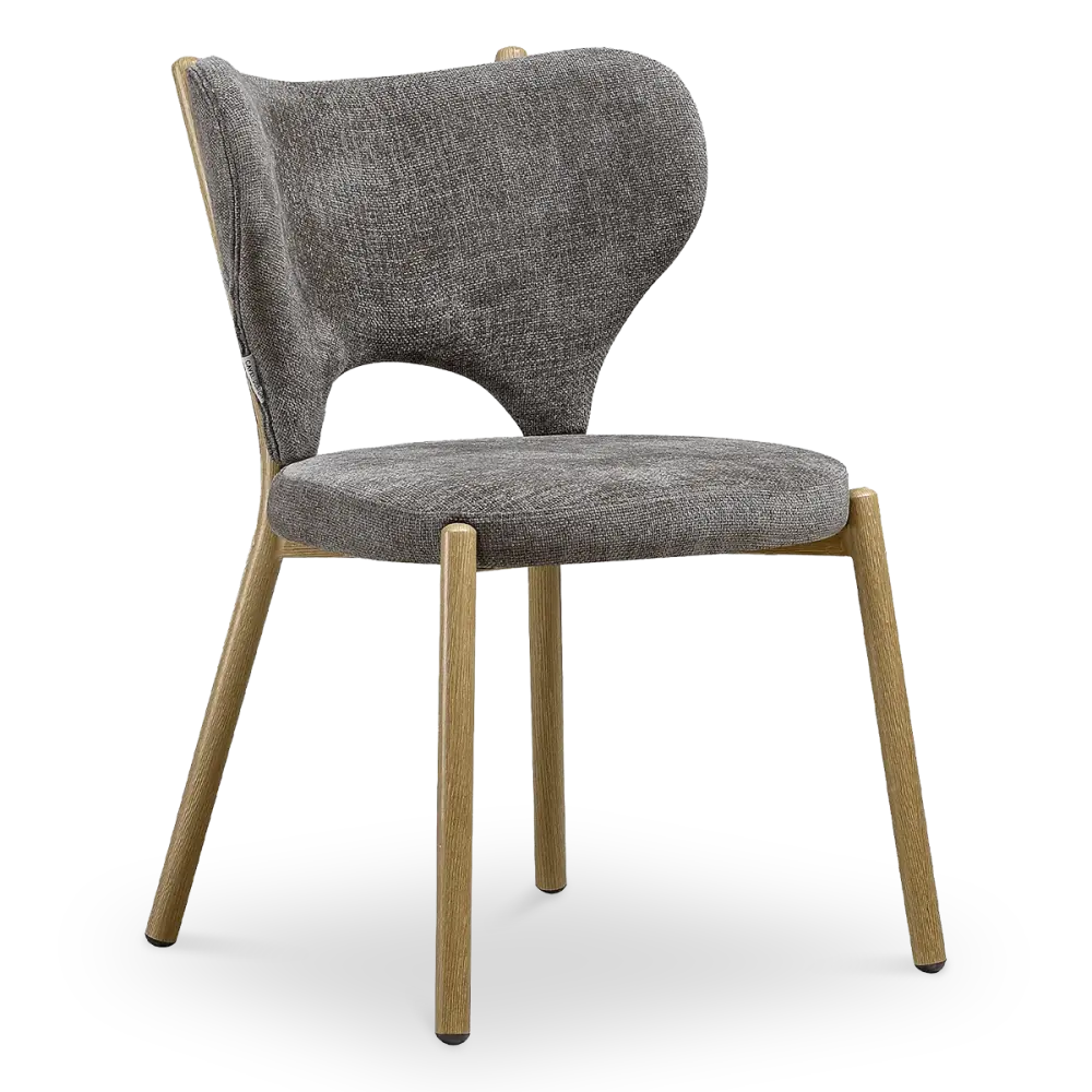 Japandi Eetkamerstoel Cho | Grijs/Bruin Chenille | Eiken Japandi Eetkamerstoel Cho | Grijs/Bruin Chenille | Eiken