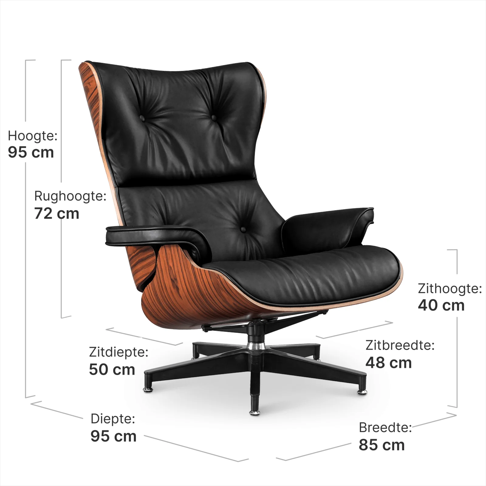 Cavel Lounge Chair Zwart Leer | Palissander Schalen