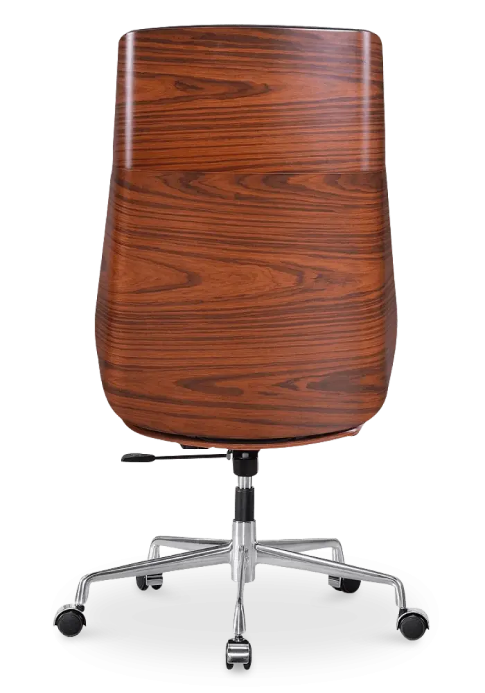 Bureaustoel Charles Zwart Leer, Palissander Hout