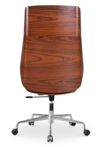 Bureaustoel Charles Zwart Leer, Palissander Hout