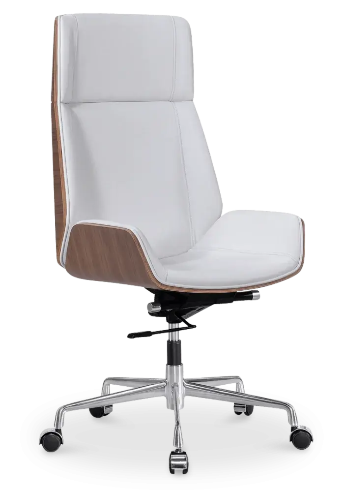 Bureaustoel Charles Wit Leer, Walnoot Hout Bureaustoel Charles Wit Leer, Walnoot Hout