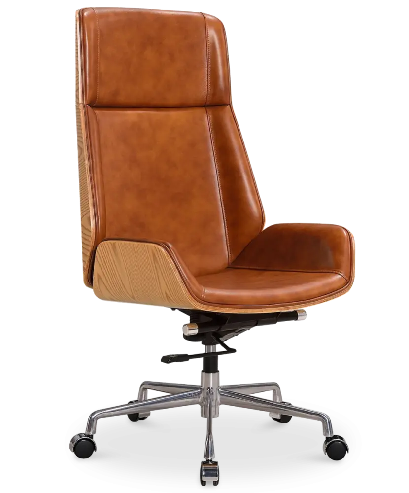 Bureaustoel Charles Cognac Leer, Essen Hout