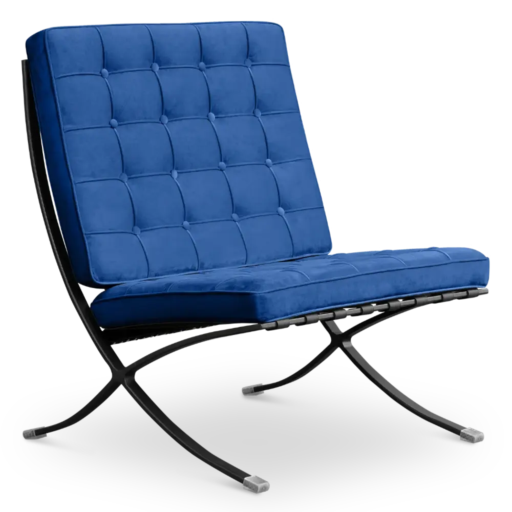Paviljoen Chair XL Blauw Velvet Set | Inclusief Voetenbank | Zwart Frame Paviljoen Chair XL Blauw Velvet Set | Inclusief Voetenbank | Zwart Frame