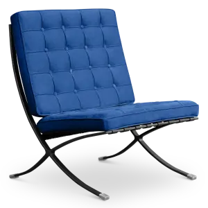 Paviljoen Chair XL Blauw Velvet Set | Inclusief Voetenbank | Zwart Frame
