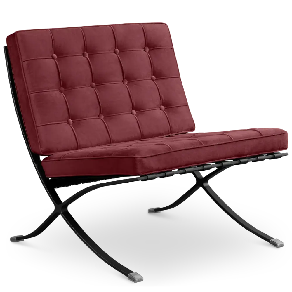 Paviljoen Chair Rood Velvet Set | Inclusief Voetenbank | Zwart Frame