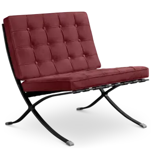 Paviljoen Chair Rood Velvet Set | Inclusief Voetenbank | Zwart Frame