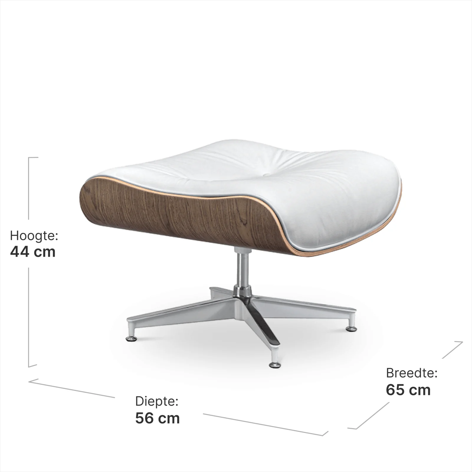 Cavel Lounge Chair Ottoman / Hocker Wit Leer | Walnoot Schaal