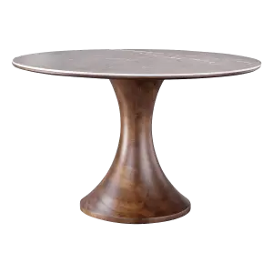 Ronde Tulip Eettafel Antraciet Keramiek Walnoot Onderstel