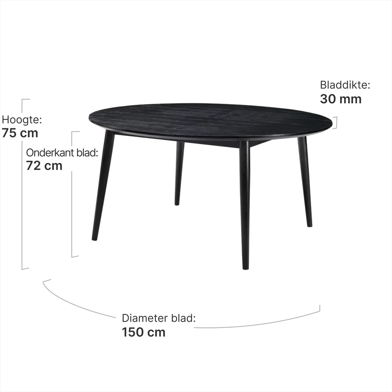 Eettafel Haner Rond Zwart Essen Groot