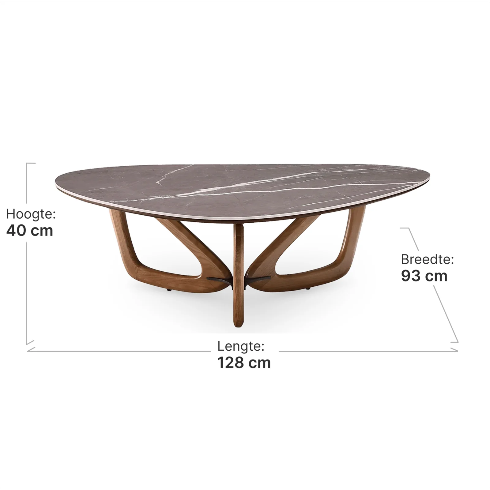 Japandi Salontafel Butterfly | Antraciet Keramiek | Walnoot Onderstel