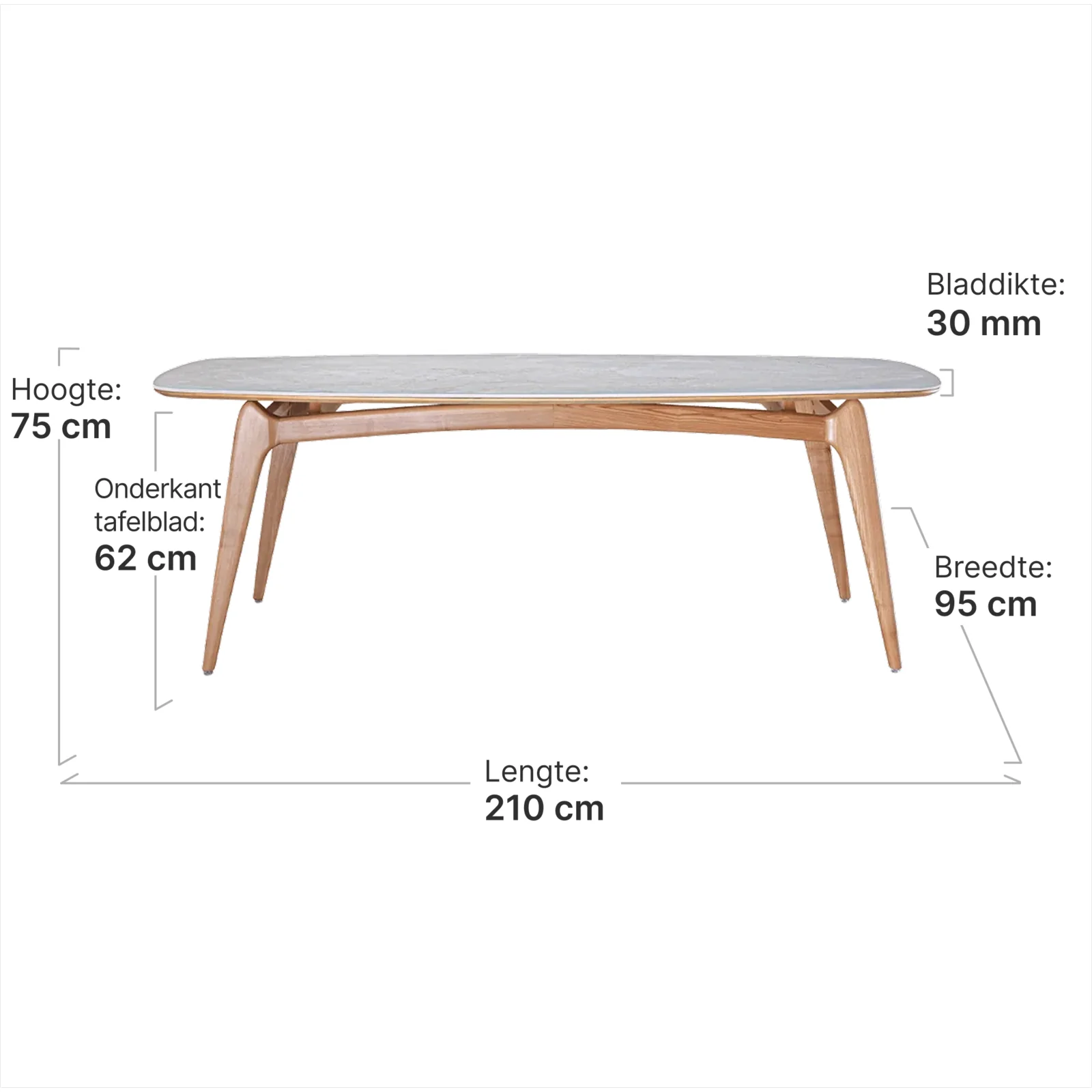 Eettafel Japandi Deens Ovaal Wit Keramiek | Naturel Onderstel