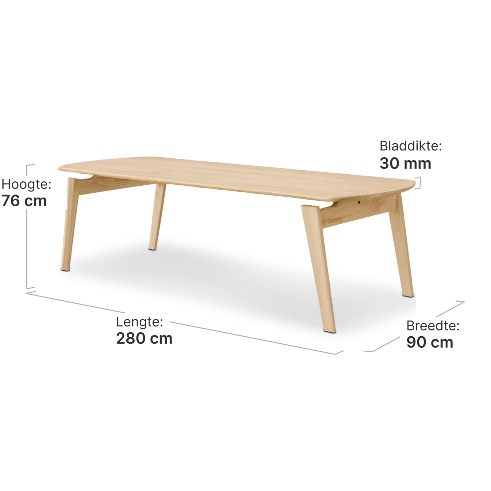 Artson Vergaderset Eiken 280×90 + 6× CD 117 Wit Leer