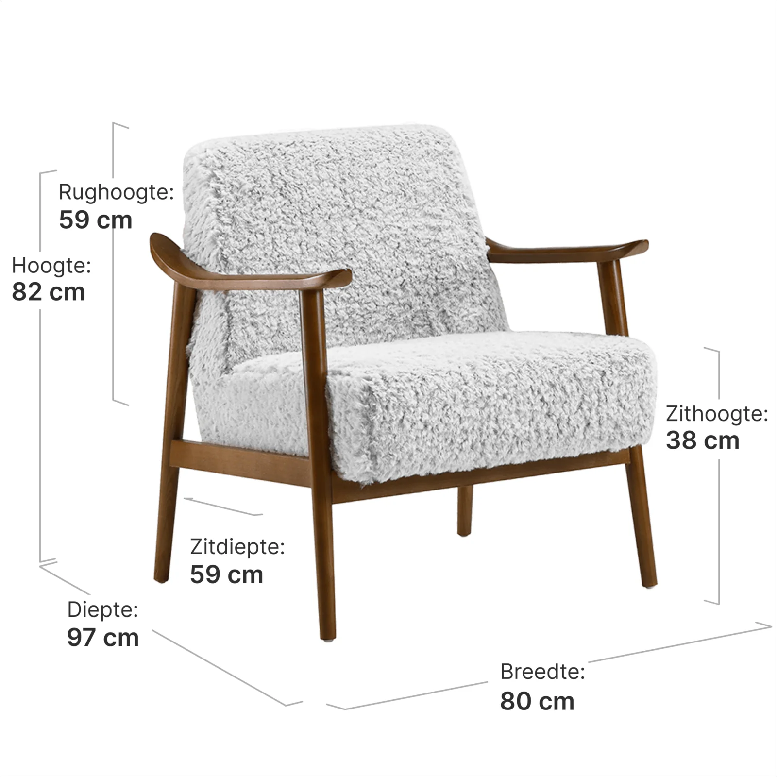 Cavel Hezel Scandinavische Lounge Chair Teddy Wit Walnoot