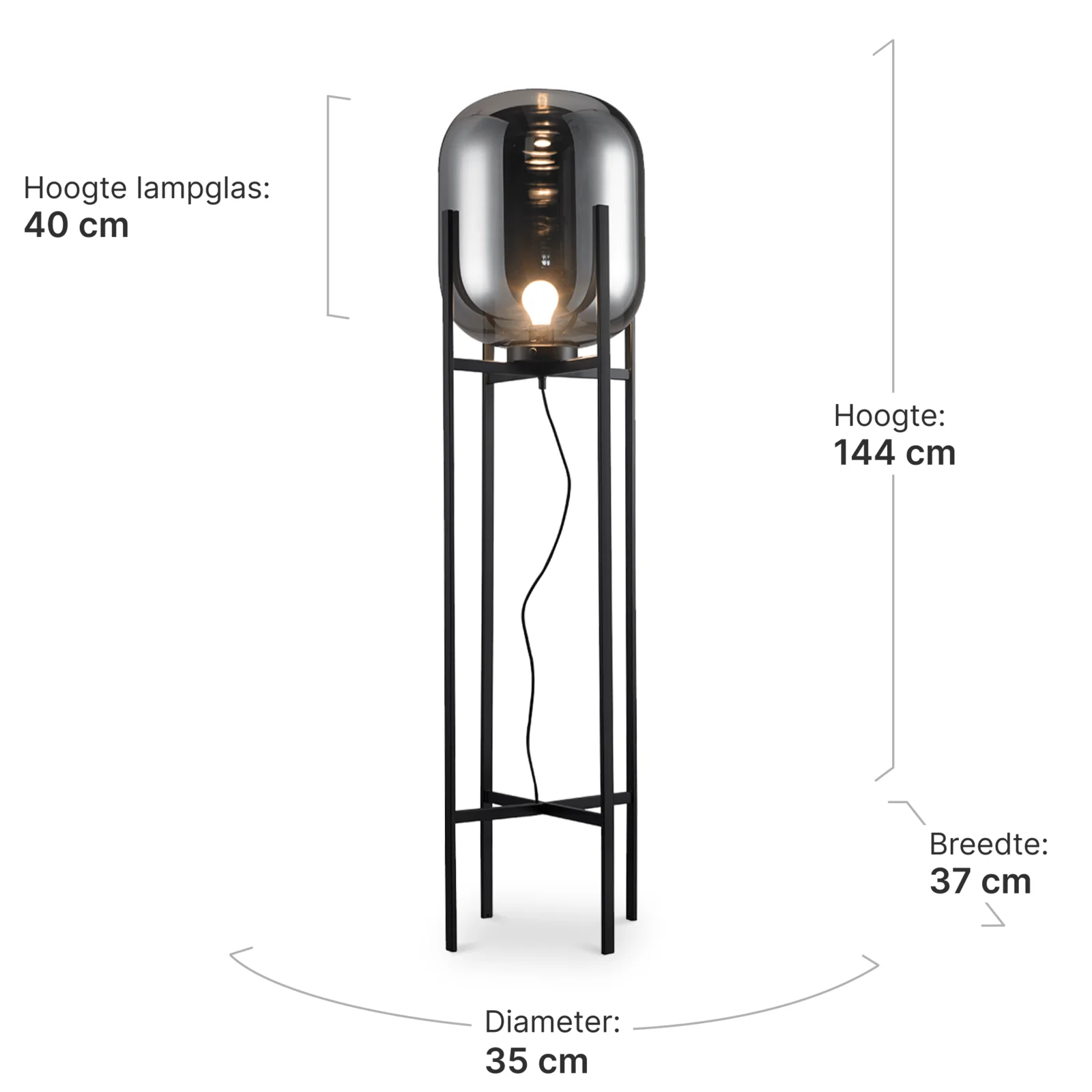 Vloerlamp Bowl Smoky | Zwart