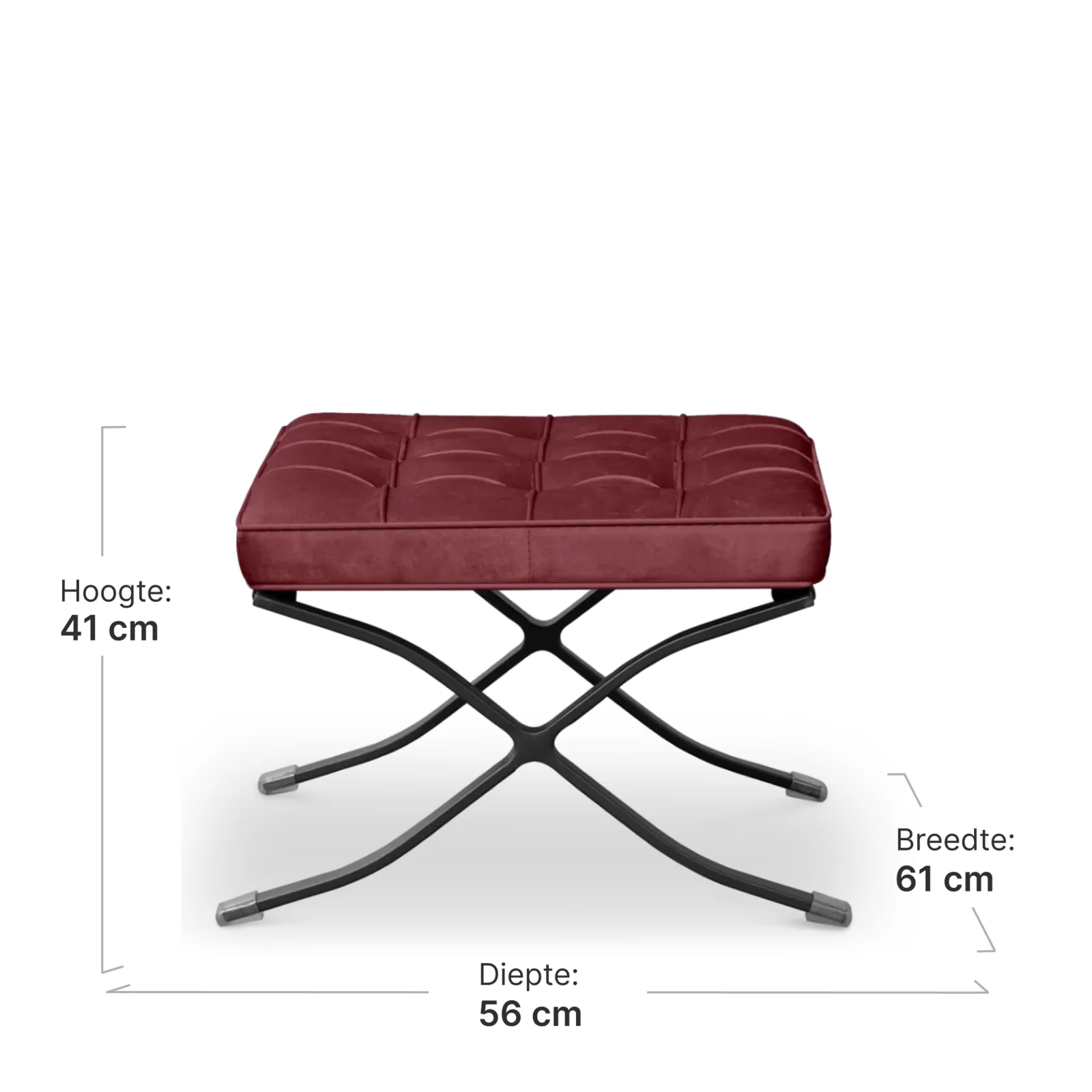 Paviljoen Chair Rood Velvet Set | Inclusief Voetenbank | Zwart Frame