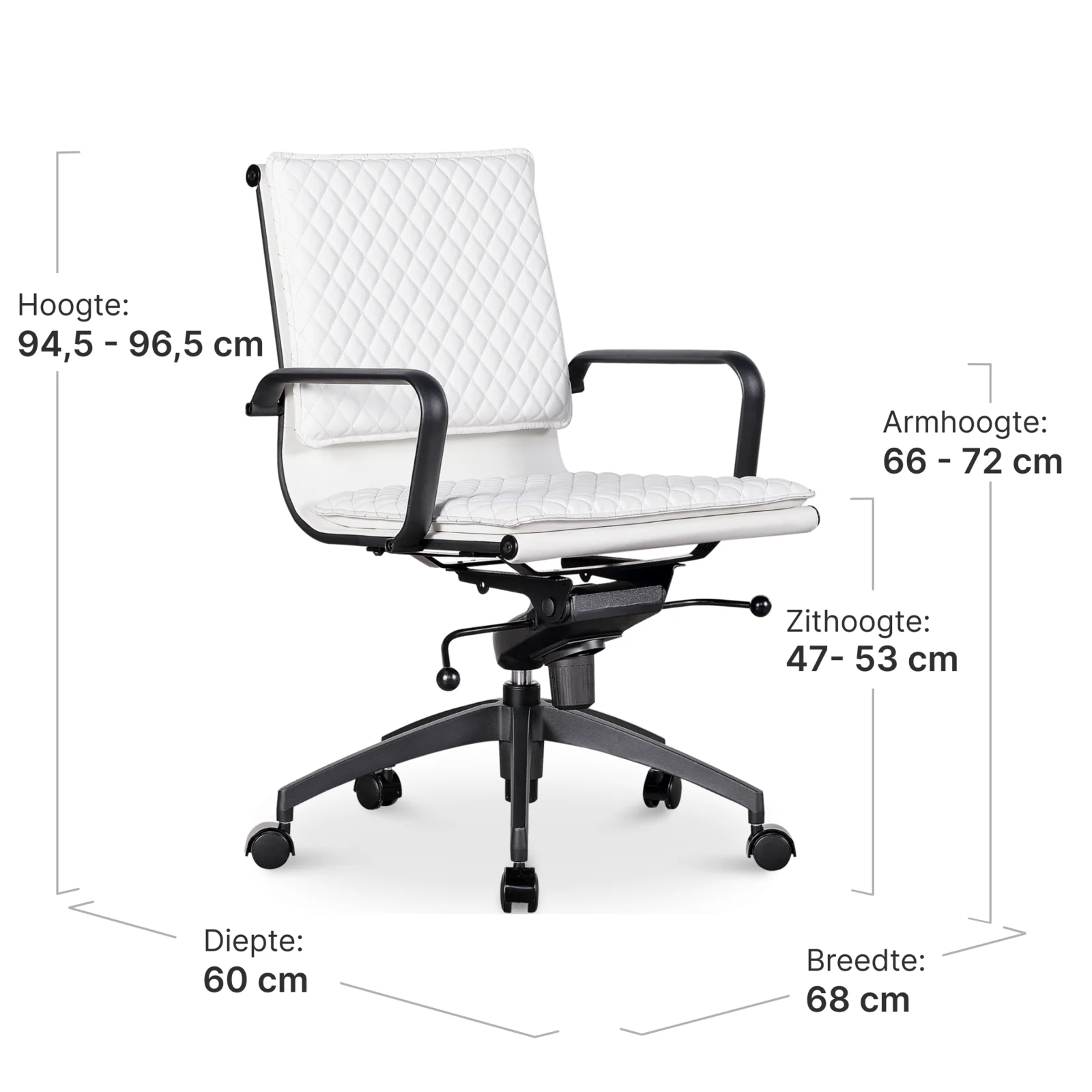 Diamond Softpad Bureaustoel Wit | Lage Rug