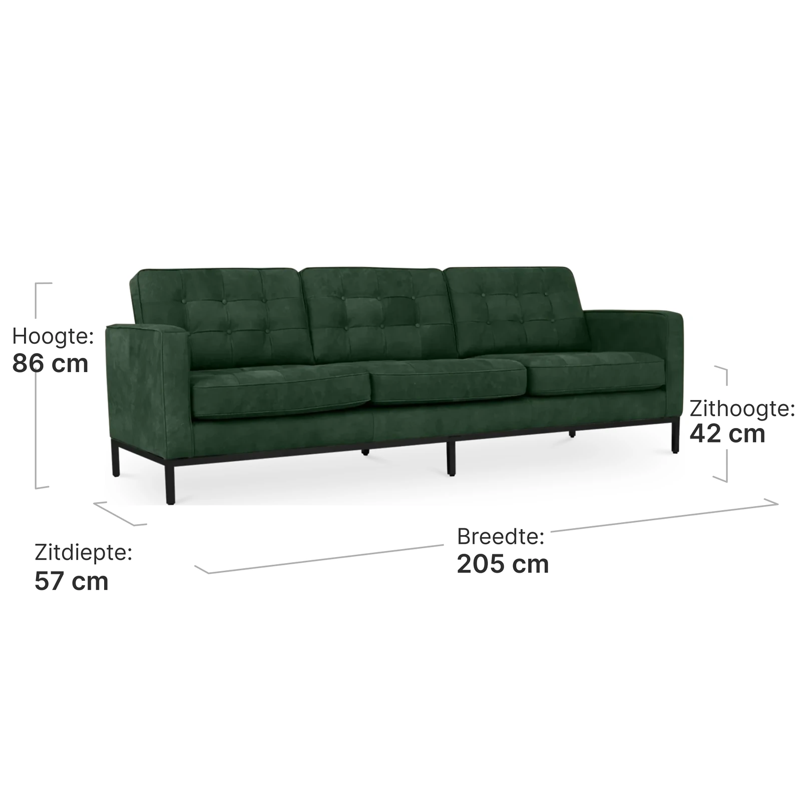 Italo Drie Zits Forest Green Velvet