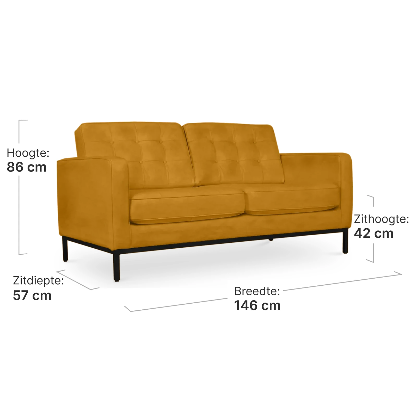 Italo Twee Zits Okergold Velvet