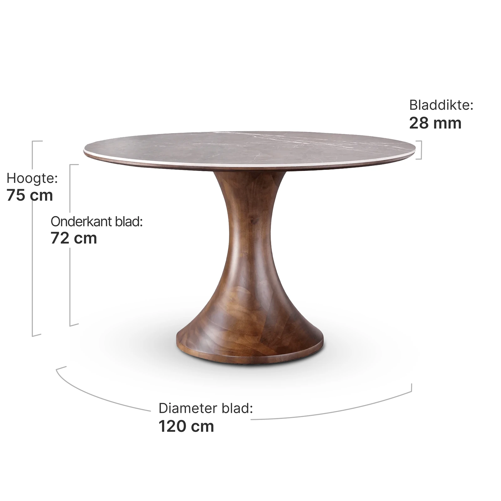Ronde Tulip Eettafel Antraciet Keramiek | Walnoot Onderstel
