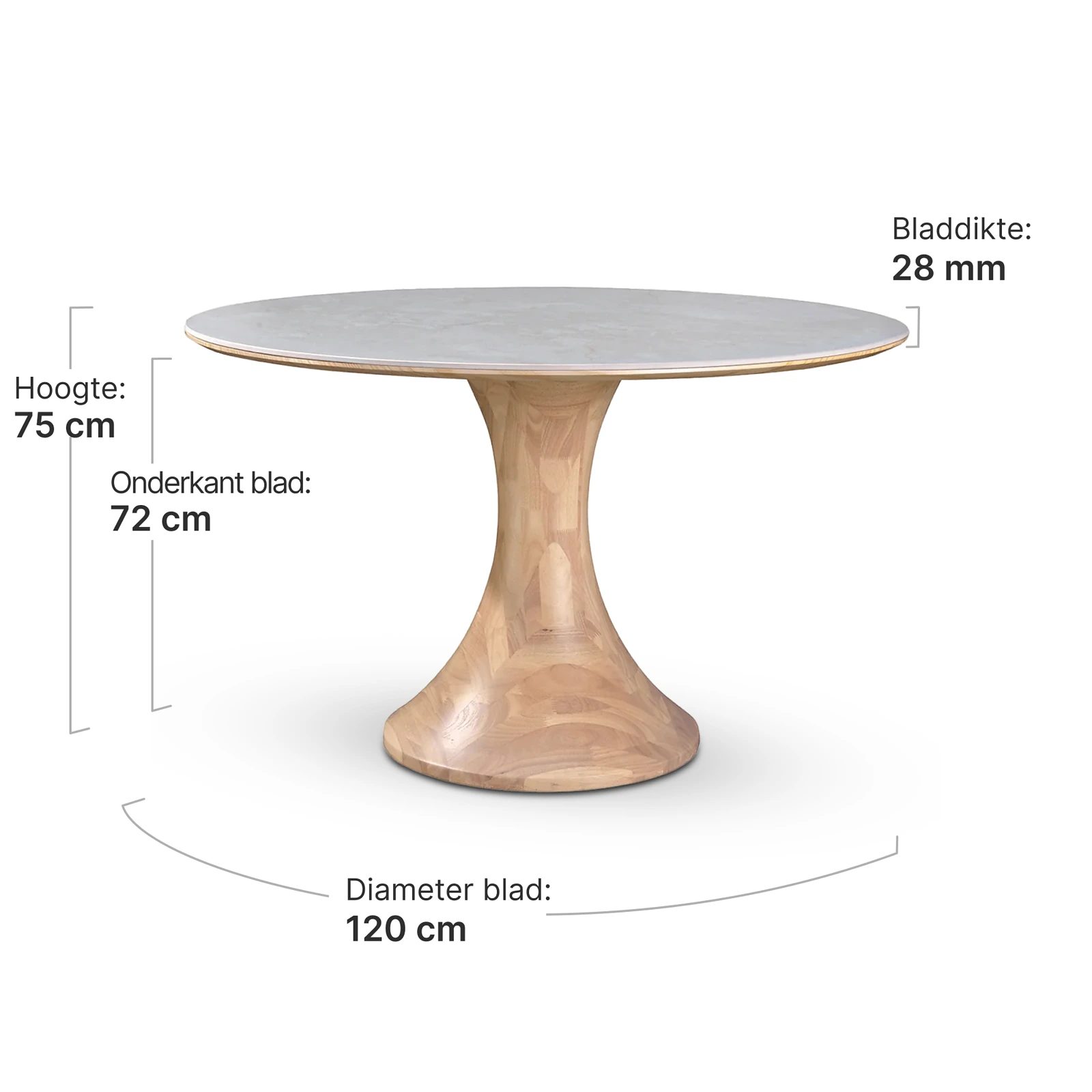 Ronde Tulip Eettafel Wit Keramiek | Naturel Onderstel