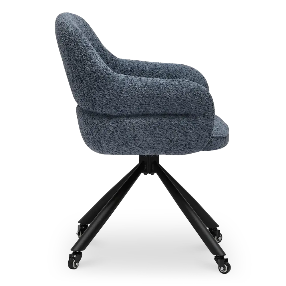 Milo Eetkamerstoel met wieltjes | Blauw Bouclé