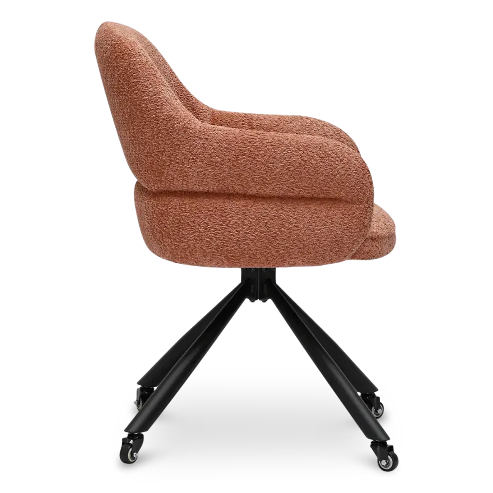 Milo Eetkamerstoel met wieltjes | Terracotta Bouclé