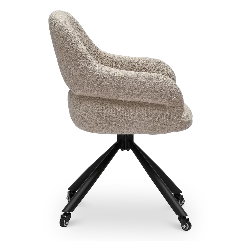 Milo Eetkamerstoel met wieltjes | Taupe Bouclé