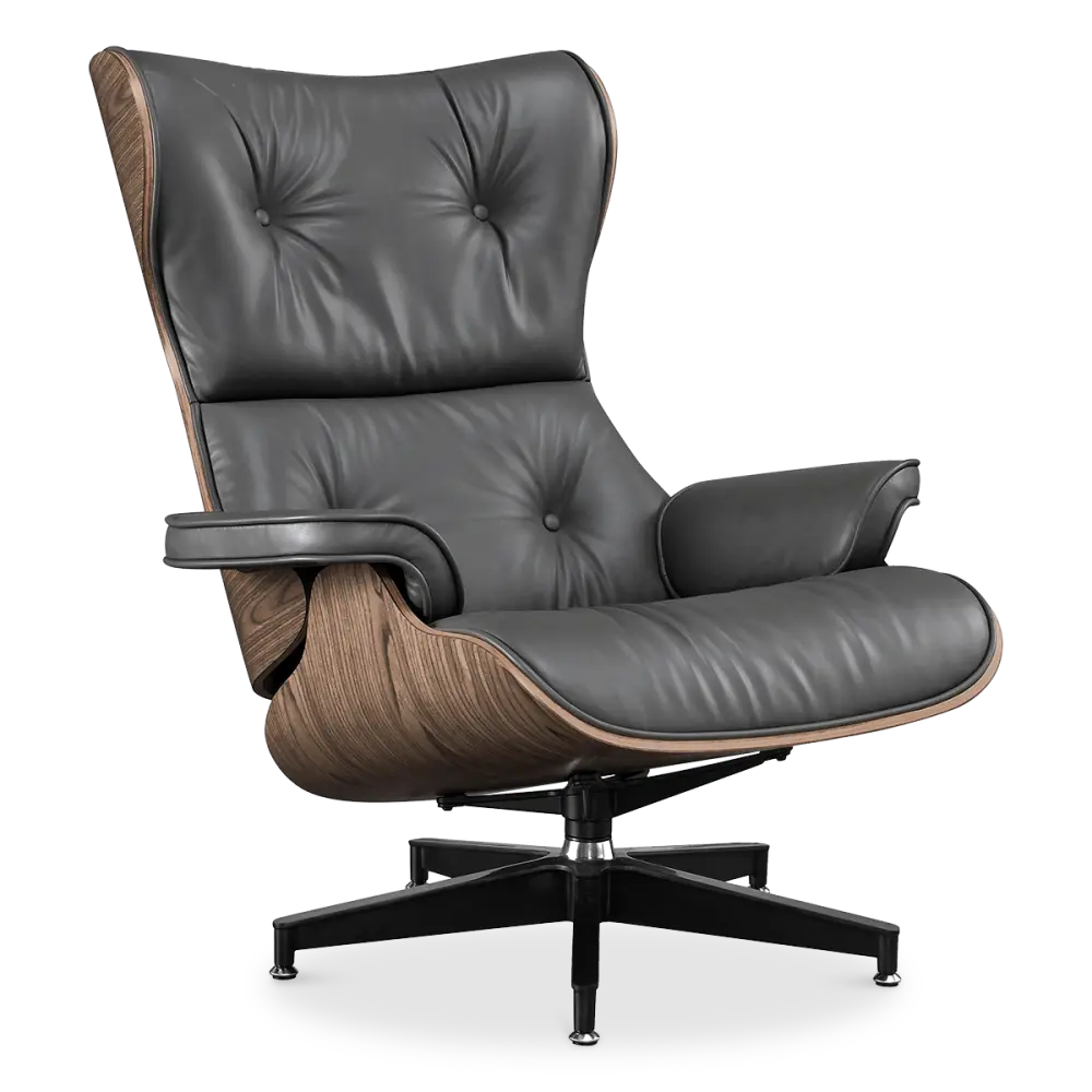 Cavel Lounge Chair Grijs Leer | Walnoot Schalen