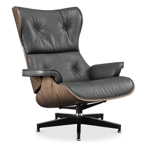 Cavel Lounge Chair Grijs Leer | Walnoot Schalen