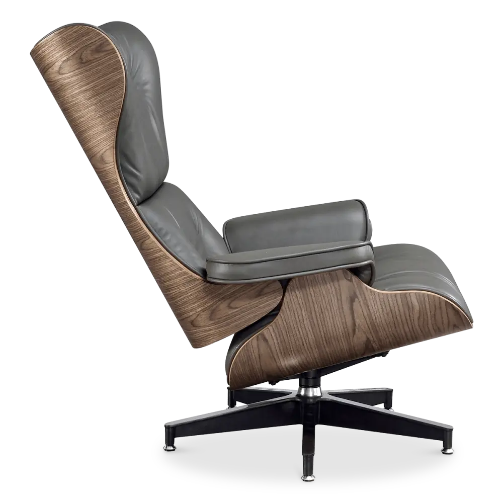 Cavel Lounge Chair Grijs Leer | Walnoot Schalen