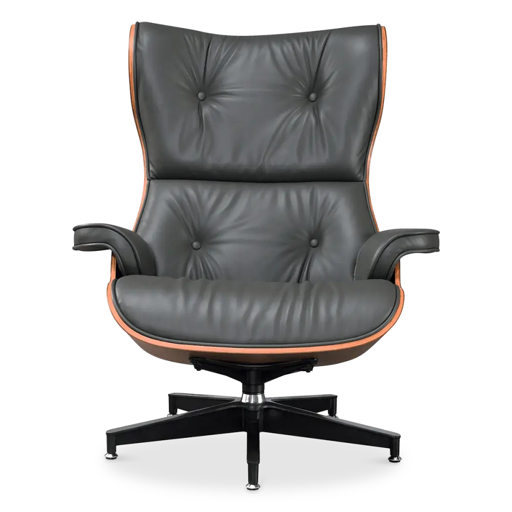 Cavel Lounge Chair Grijs Leer | Walnoot Schalen