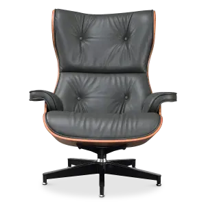 Cavel Lounge Chair Grijs Leer | Walnoot Schalen