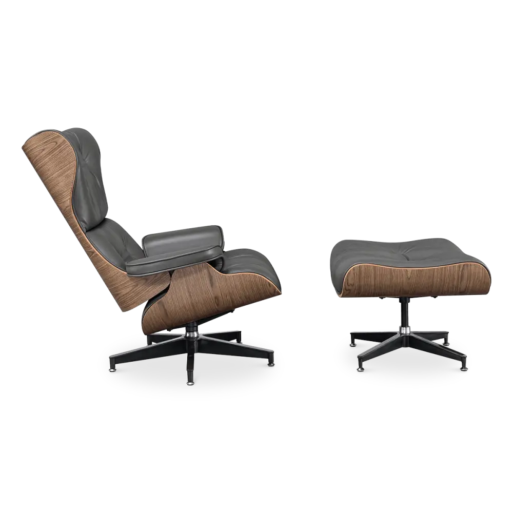 Cavel Lounge Chair Grijs Leer | Walnoot Schalen