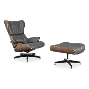 Cavel Lounge Chair Grijs Leer | Walnoot Schalen