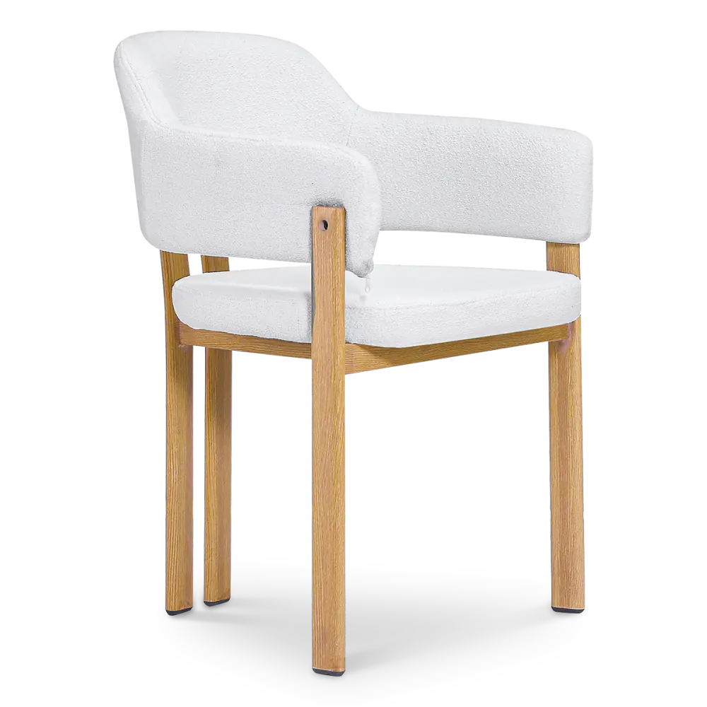 Japandi Eetkamerstoel Isamu | Wit Boucle | Eiken Onderstel