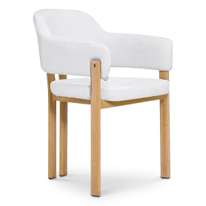 Japandi Eetkamerstoel Isamu | Wit Boucle | Eiken Onderstel