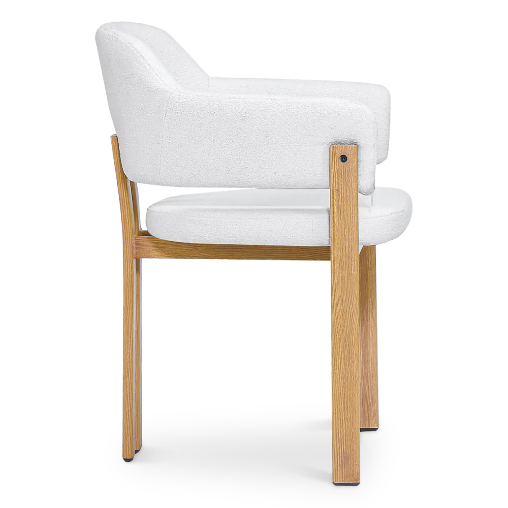 Japandi Eetkamerstoel Isamu | Wit Boucle | Eiken Onderstel