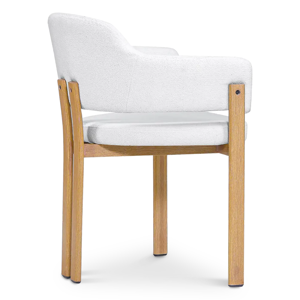Japandi Eetkamerstoel Isamu | Wit Boucle | Eiken Onderstel
