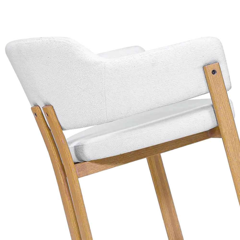 Japandi Eetkamerstoel Isamu | Wit Boucle | Eiken Onderstel