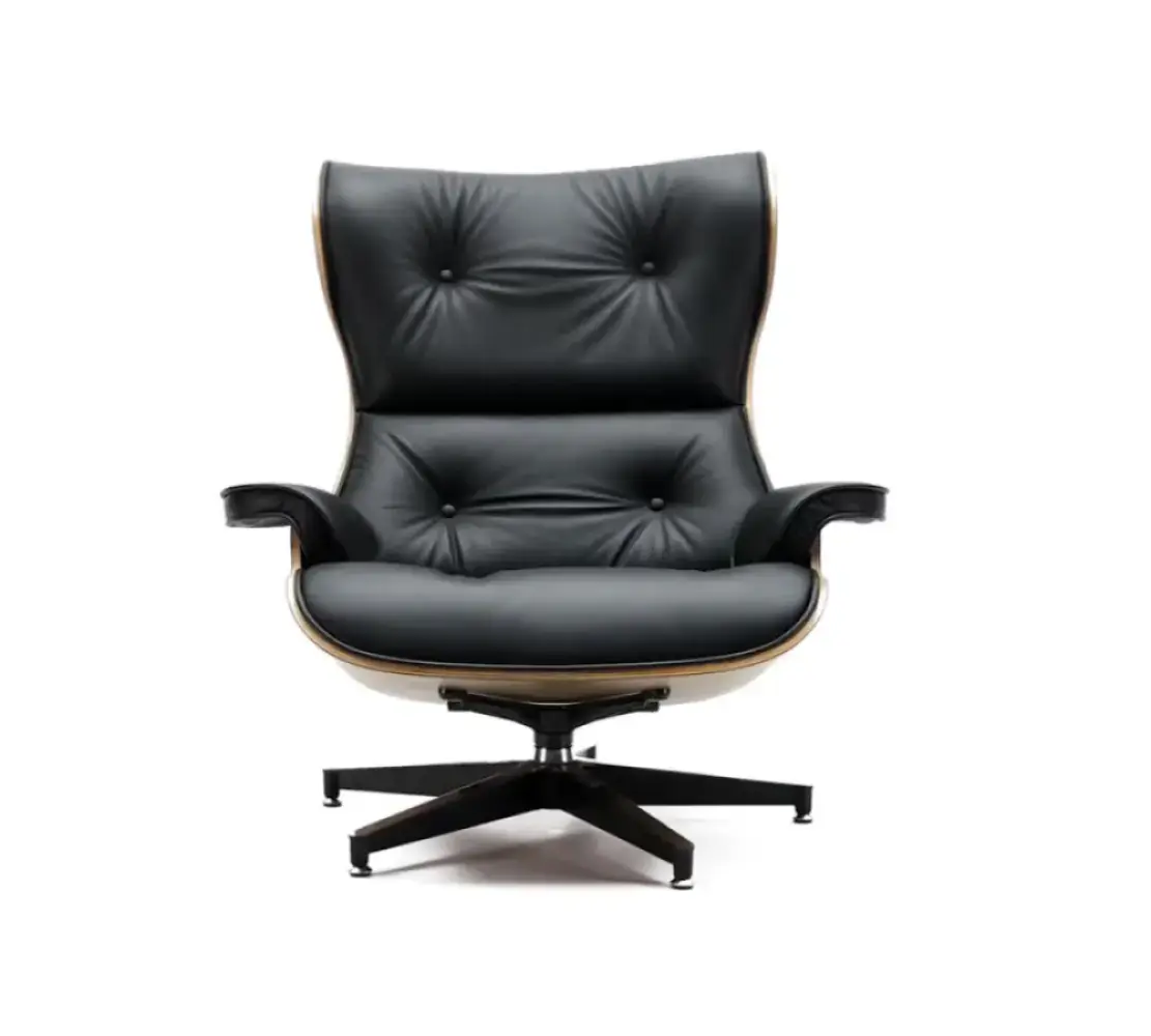 Cavel Lounge Chair Zwart Leer | Walnoot Schalen