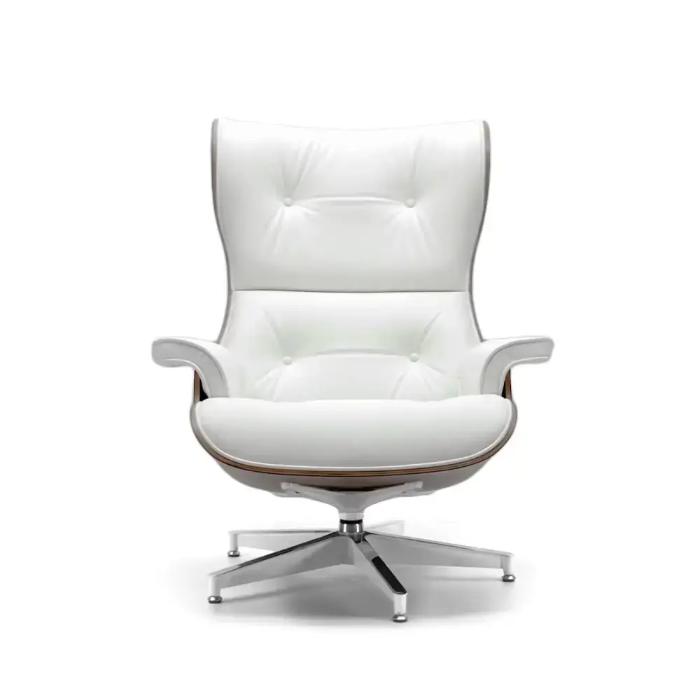Cavel Lounge Chair Wit Leer | Walnoot Schalen Cavel Lounge Chair Wit Leer | Walnoot Schalen
